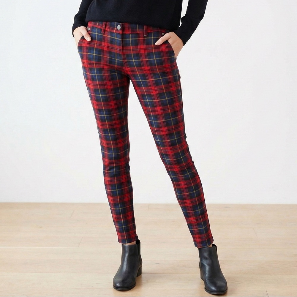 NWT J.McLaughlin Becca Legging Regiment Plaid Pants Sz 0 Red Tartan Stretch $198